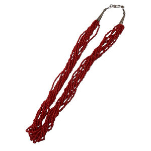 Vintage First Americans Native 9-Strand Coral Sterling Silver Clasp 21” Necklace